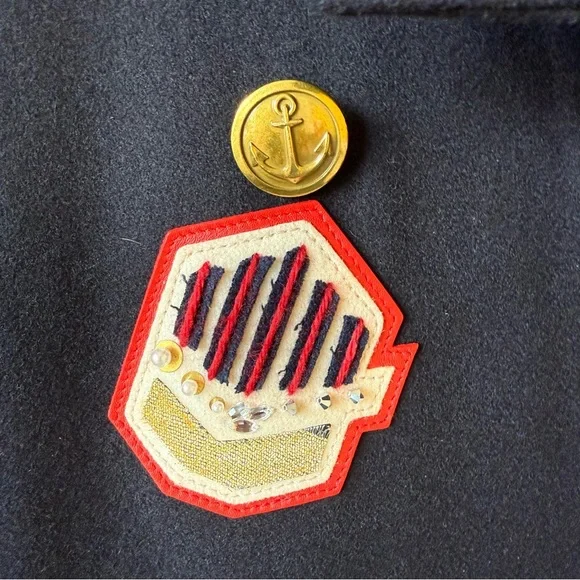 Coach 1941 Naval Officer Double Breasted Navy Wool Pea Coat with jeweled patches - Picture 3 of 10